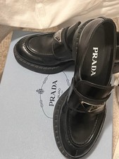 PRADA Monolith Loafers Women  s Black Brushed Leather Excellent Condition Size 6