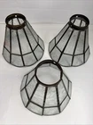 Vtg Set Of 3 Tiffany Style Etched Glass Lampshades With Capis Shell Look 2x5.5x7
