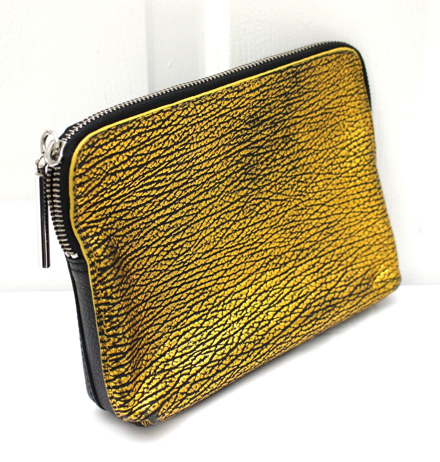 3.1 PHILLIP LIM Leather 31 Minute Clutch Cosmetic Pouch Black & Gold Leather