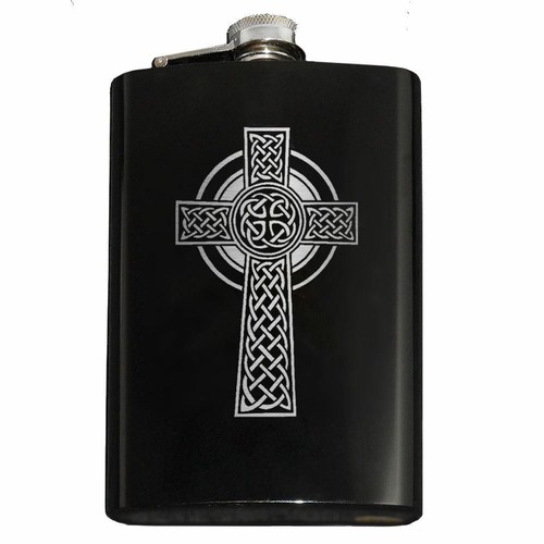 Engraved CELTIC CROSS HIP FLASK, Custom, Choice of Colors, Irish Cros Cheilteach - Picture 4 of 8