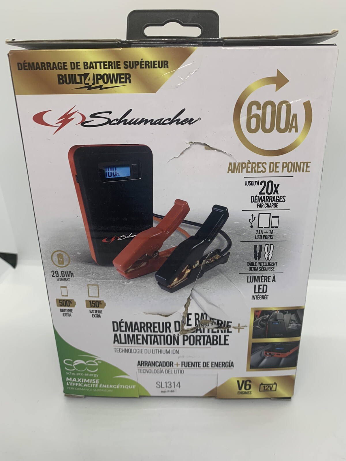Schumacher 600 Peak Amp Lithium Ion Jump Starter Power Pack SL1314 eBay