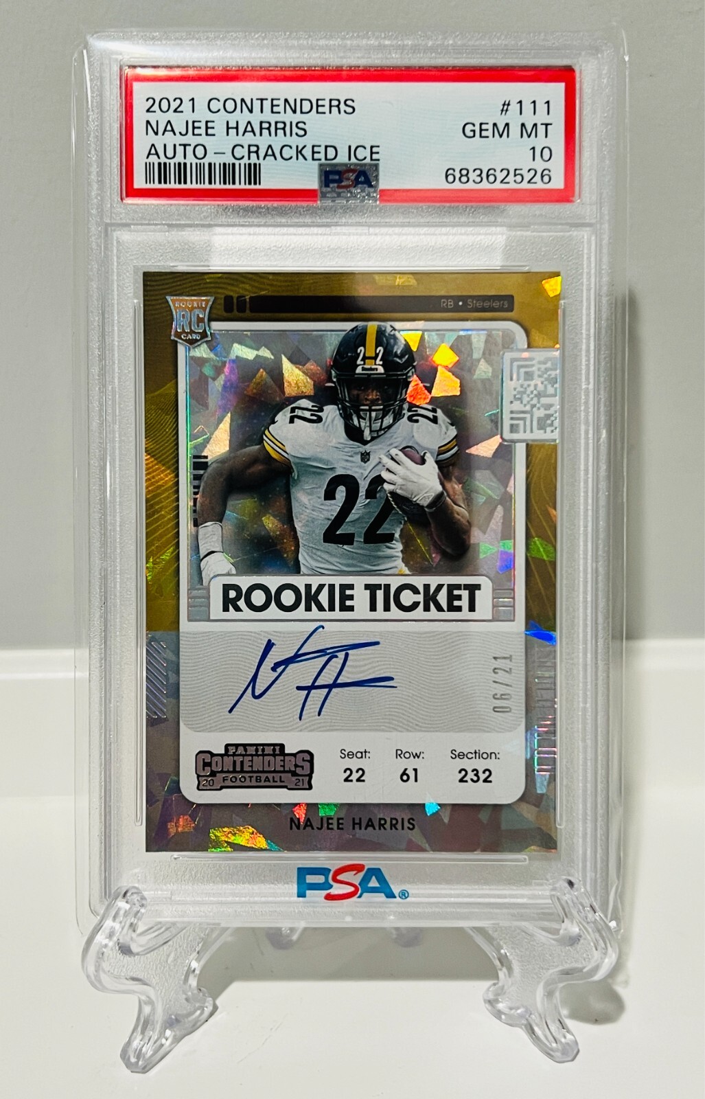2021 Contenders Rookie Ticket Cracked Ice #111 Najee Harris RC AUTO /21 PSA 10