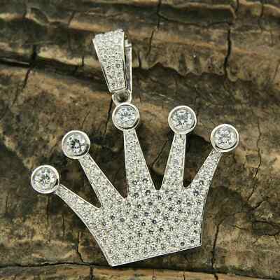 3.15 CT King Crown Lab Created Round White Diamond Pendant 14k White Gold Finish