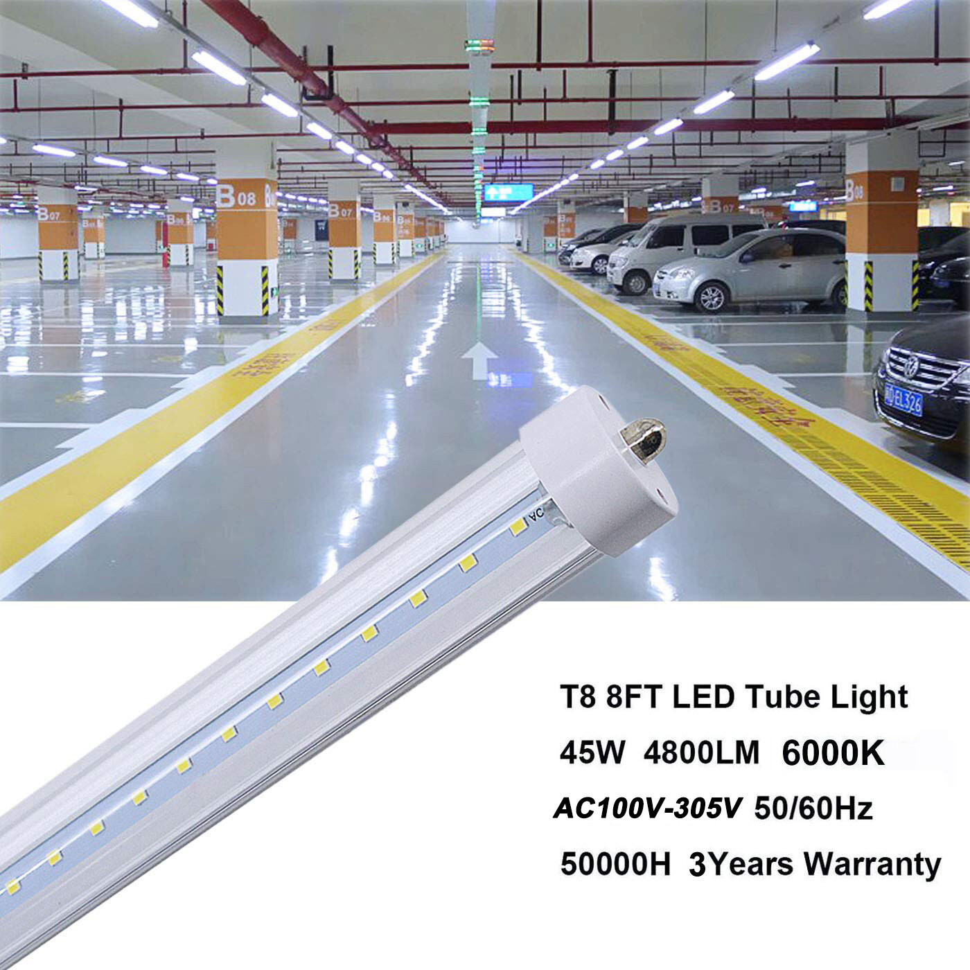 16 Pack 45W 72W T8 8FT LED Tube Light Bulbs 6500K FA8 Single Pin LED