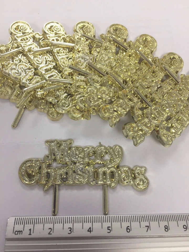 Gold Merry Christmas Motto picks 10 Pack cake Cupcake Decoration - Image 2 of 3