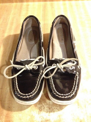 Sperry Womens 6M Angelfish Black Leather Zebra Tiger Stripe Slip On Boat Loafer - Picture 8 of 14