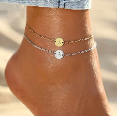 Goldtone Stainless Steel Initial Disc Anklet, Letter B Giorgio Bergamo 