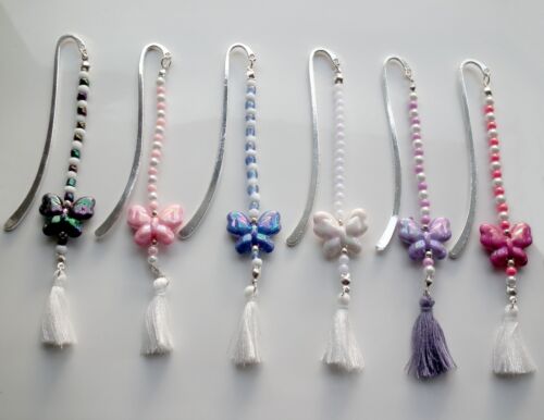 Silver Plated Bookmark Acrylic Butterfly Glass Pearl Beads Girl Gift Party Bag  - Afbeelding 1 van 14