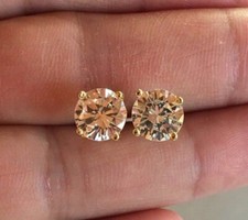 2Ct Round Cut Lab Created Diamond Solitaire Stud Earring 14K Yellow Gold plated