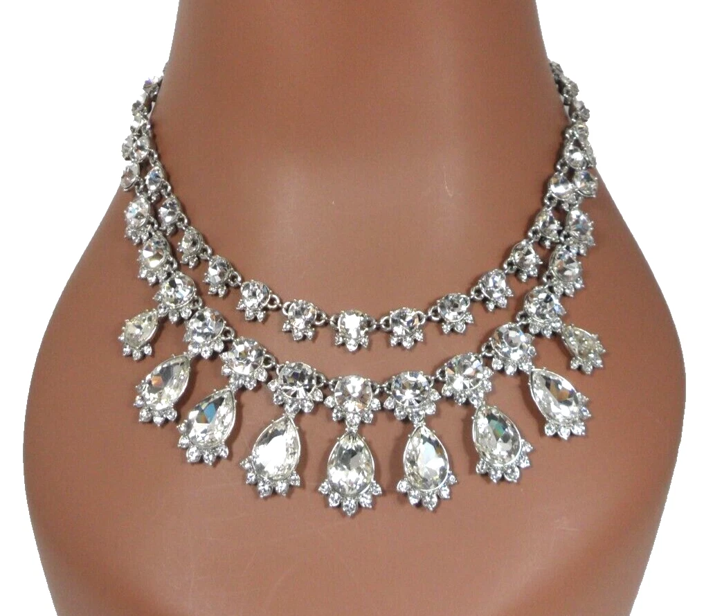 Givenchy Collana Riviere Georgiano Cristallo Colletto Frangia a Goccia Festone Collare