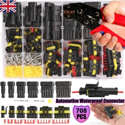 708PCS 1-6 Pin Car Automotive Waterproof Electrical Wire Connectors Plug Kit Set