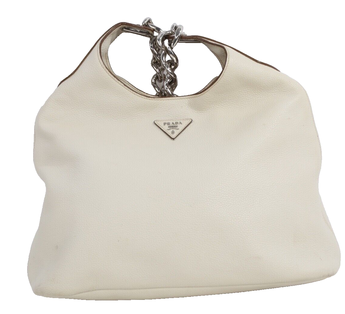 PRADA ロコフレトチェンリンクショルタハック 1BH2042M2T F0018 Prada Cream Leather Large Vitello Daino Chain Link Hobo Bag
