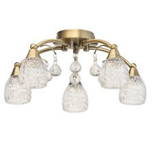 Ceiling Light Lismore 5 Light Antique Brass Semi Flush with Crystal Glass Shade