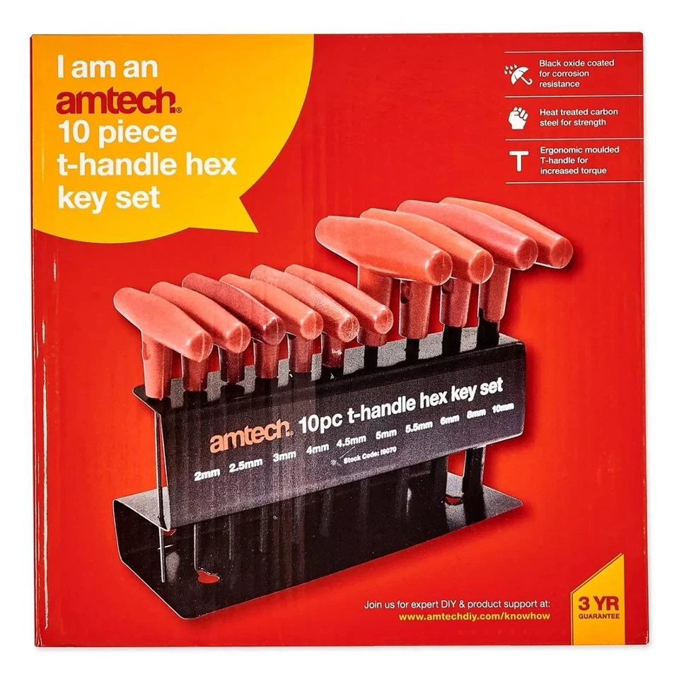 10Pc Hex Key Metric 2-10mm T Handle Allen Key Wrench T Bar Set Heavy Duty - Image 3 of 4