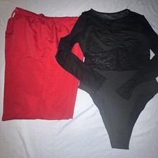 2 Pc Women  s Hip Hop Dance Costume Size Adult M - Pants Weissman - Black Leotard