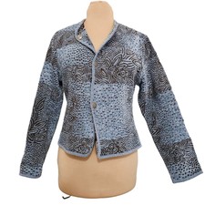 Reversible Blazer Brown And Blue Button Front Jacket Textured Chenille Cabincore