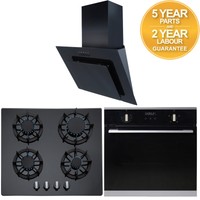 Sia 60cm Built In Electric Single Oven, Black Gas Hob & Angled Glass Cooker Hood Sia 60cm Built In Electric Single Oven, Black Gas Hob & Angled Glass Cooker Hood