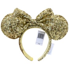 Ears Mickey Gold Sequins Bow Headband Anniversary Disney*Minnie Mouse New
