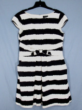 TAHARI Arthur S. Levine WHITE/NAVY Striped STRETCH TWILL Pockets SHEATH DRESS 14