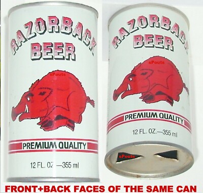 VINTAGE UNIVERSITY ARKANSAS RAZORBACKS SPORTS NCAA FOOTBALL HOG MASCOT BEER CAN