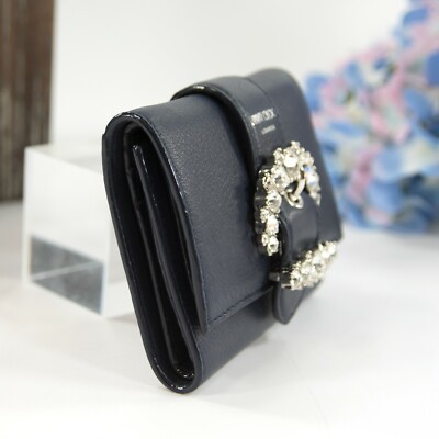 Jimmy Choo Cheri Cosmos Leather CZ Jewel Card Holder Small Trifold