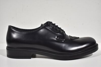 Prada Black Leather Triangle Logo Derby Loafer Lace Up Flat UK 12.5 US 13.5 Prada Men main image 3