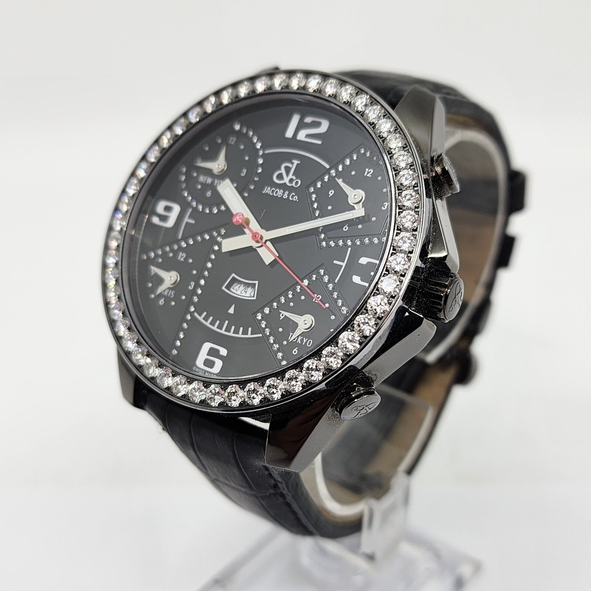 Jacob Co Time Zone Ctw Diamond Bezel Watch Diamond Black