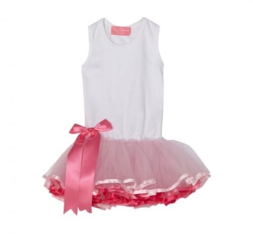 Mud Pie Baby Tiny Dancer: Abitino Tutù In Cotone Bianco Con Nastro Rosa Per Neonata (0-6 Mesi)