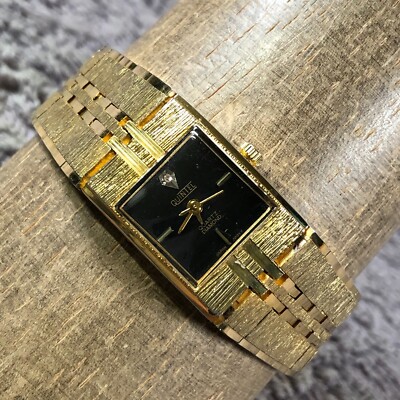 Vtg Quintel Women V-121 Diamond Accent Gold Tone Quartz Analog 18mm Watch 6 3/4''