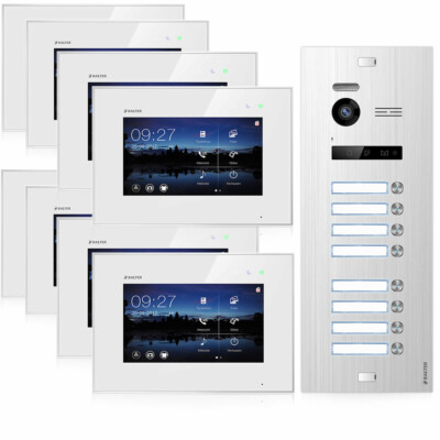 Balter EVO Silber Video Türsprechanlage 8x 7'' Monitor für 8 Teilnehmer 2-Draht B