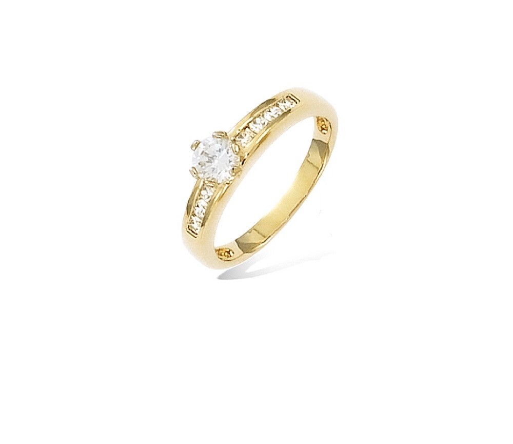 Bague solitaire zirconium en plaqué or T54 hypoallergénique
