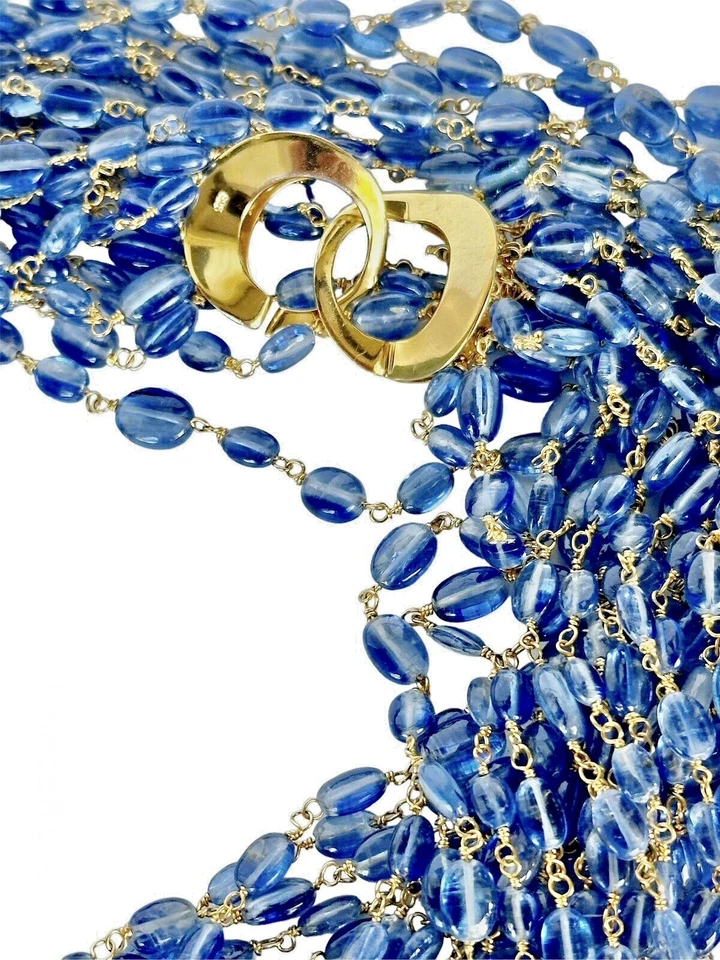 Collar Chapado en Oro 22K Plata de Ley 925 Azul Cianita Zafiro Cuentas 37 pulgadas Foto 3 de 4