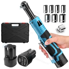 1/4&3/8'' Cordless Ratchet Right Angle Wrench Impact Power Tool 2 Battery 80 NM