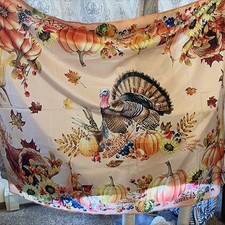 Vintage Table Cloth. 70 X 54 Thanksgiving Turkey Pumpkin