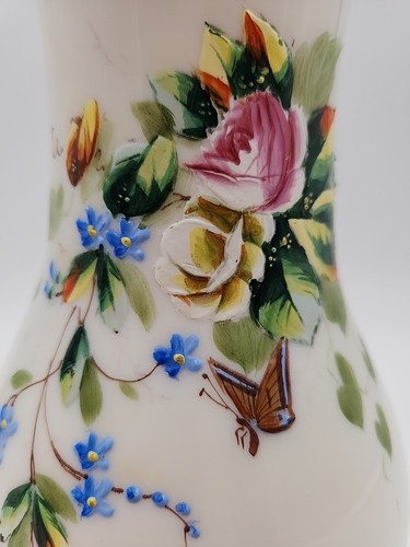 Large Antique Victorian Cased Glass Pitcher and Ruffled Wash Bowl Hand Painted - Picture 12 of 24