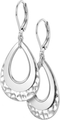 Silver Teardrop Dangle Earrings for Women - Hammered Layered Drop Earrings - Hyp