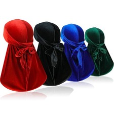 4 Pieces Men Velvet Durag With Long Tail Silky Durag Headwraps For 360 Waves