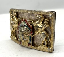 Vintage Indian Chief Headdress, Horses, Cast Style Belt Buckle Ships Fast