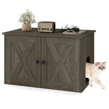 Hidden Cat Litter Box Enclosure Furniture w/Divider for Living Room Hallway, Oak