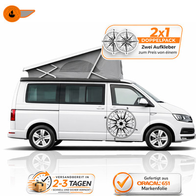2  Kompass Aufkleber 80x80 Camper Van Wohnmobil Outdoor Auto Sticker Windrose
