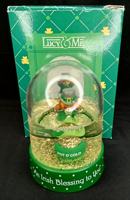 Vintage St Patrick's Day Leprechaun Water Dome With Box Lucy & Me Enesco 1986