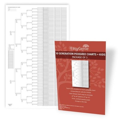 10 Generation Blank Pedigree Charts Package of 3 Archival Quality Forms