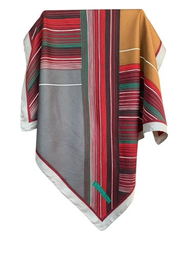 Foulard vintage Christian Dior 100% soie gris rouge marron géométrique rare collection