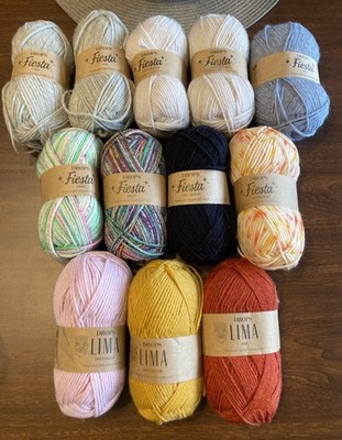12 Skeins Drops Fiesta And Lima Yarn Wool Alpaca Medium Worsted Knitting