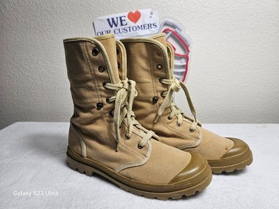 E.L.I Life.Energy Combat Boots Mens  Beige Canvas Lace Up Lug Sole Ankle Size 10