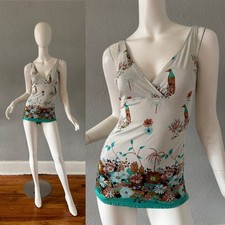 Vintage 70s White Boho JANTZEN Bird Print Bathing Suit Swimsuit