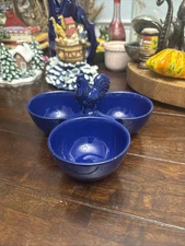 Chicken Rooster Blue Condiment Dip Charcuterie Tray Serving Hostess Bowl Relish