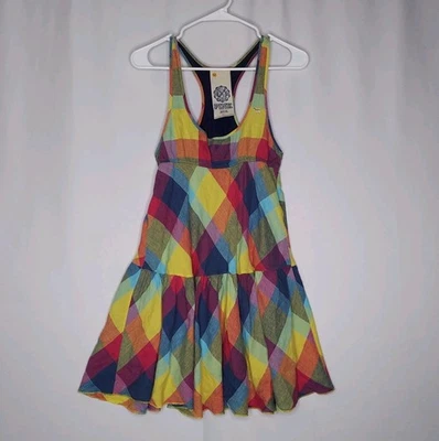 Mini Vestido VS Rosa Años 2000 Espalda Corredora XS Cuadros Multicolor Lino Volantes De Colección Años 2000 - Imagen 1 de 4