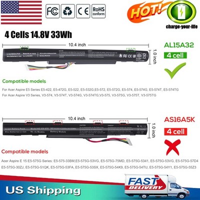  New AL15A32 Laptop Battery for Acer E5-422 E5-472 E5-473 E5-522G E5-532 V3-574G
