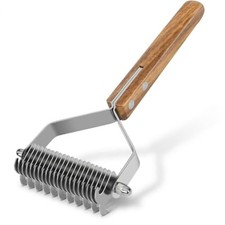 2-Sided Undercoat Rake for Dogs and Cats, Wooden Handle L Wood color